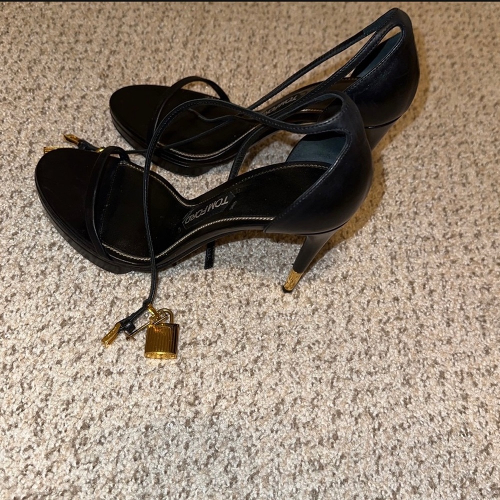 Tom Ford Black and Gold High Heel Sandals - Picture 2 of 5